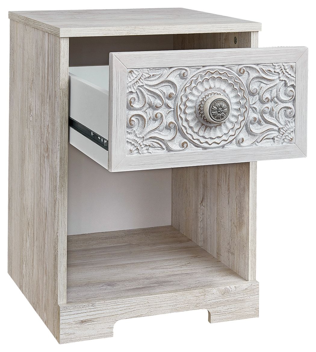 Paxberry - One Drawer Night Stand - Open Cubby - Whitewash
