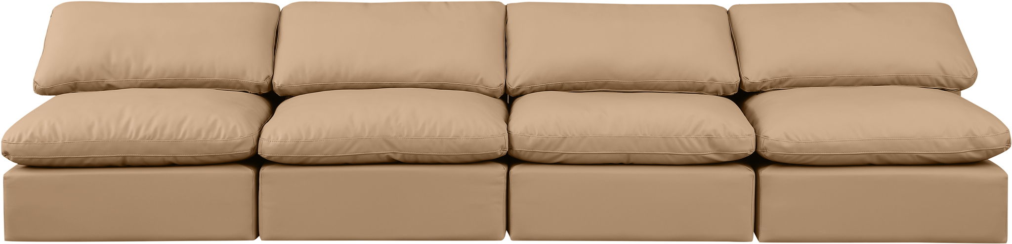 Indulge - Faux Leather 4 Piece Modular Armless Sofa - Tan