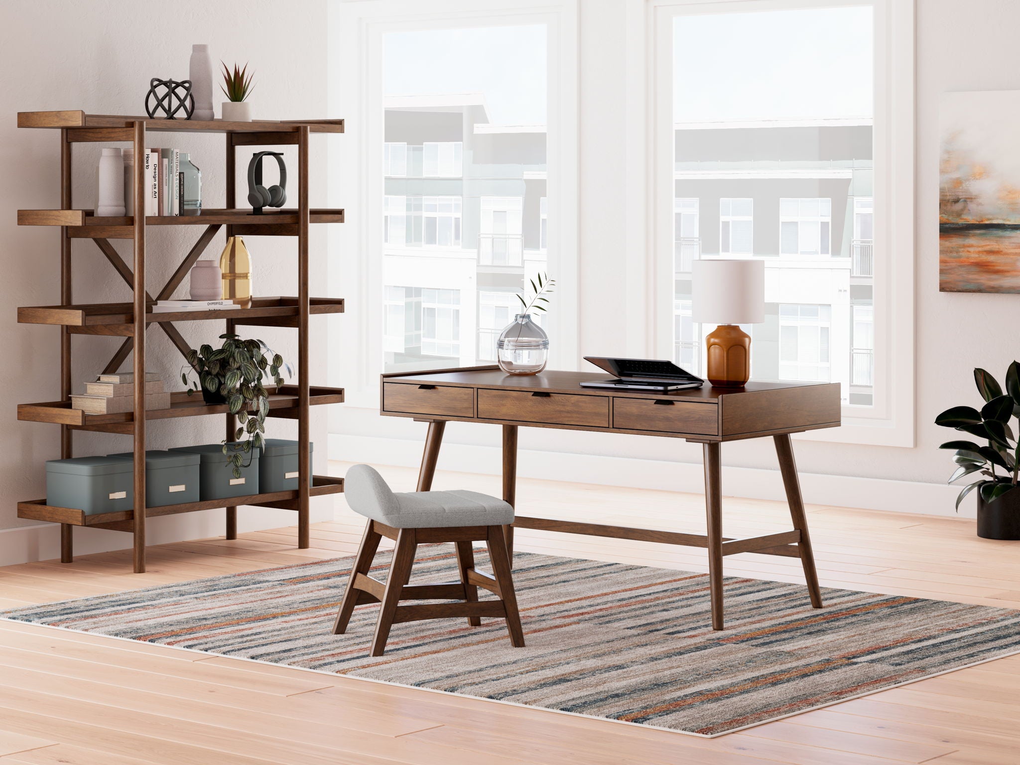 Lyncott - 3 Pc. - Home Office Desk, Chair, Bookcase - Brown