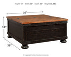Valebeck - Lift Top Cocktail Table - Black / Brown