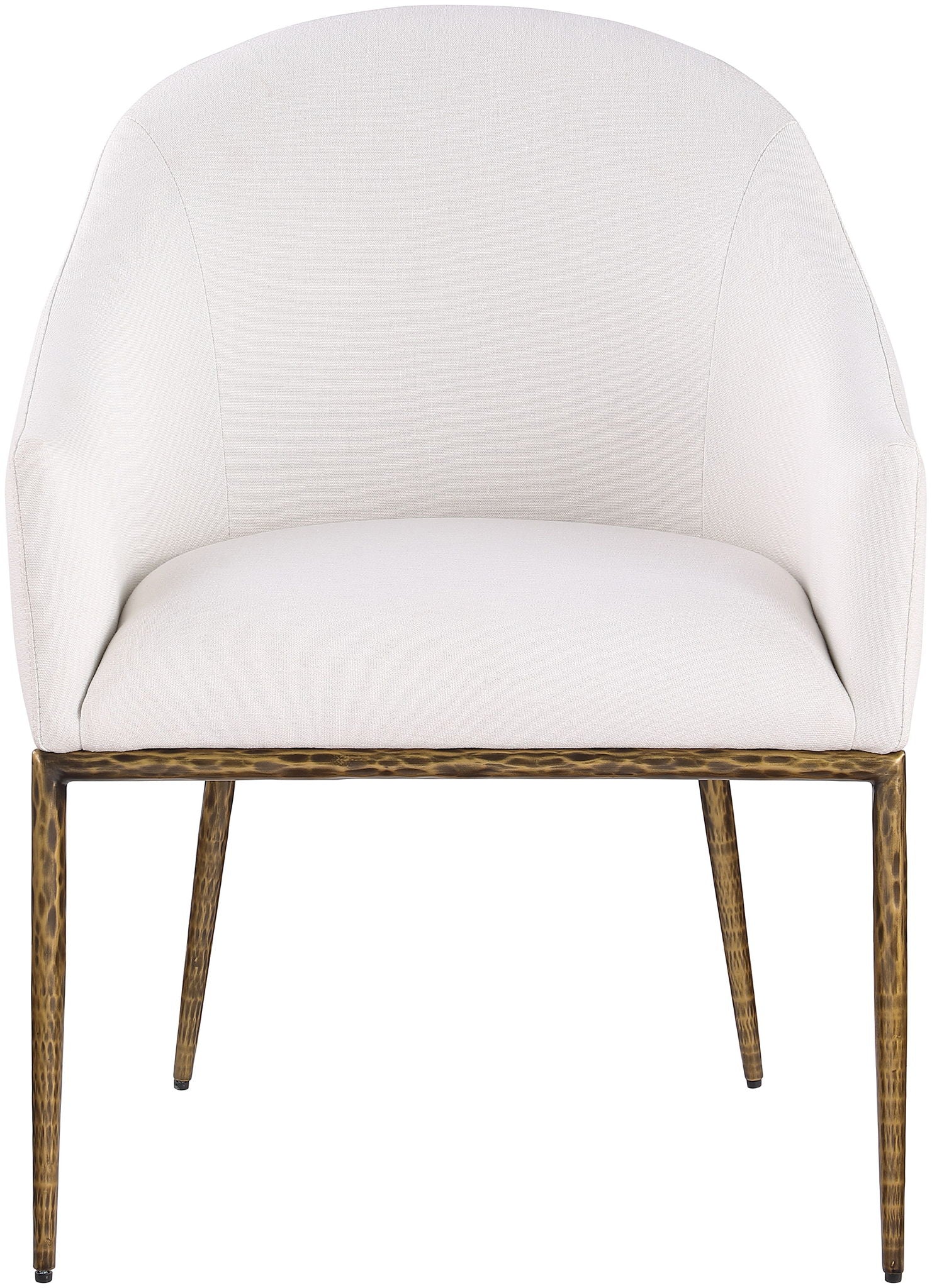 Ferro - Linen Textured Performance Fabric Upholstered Dining Arm Chair - Cream / Brushed Gold