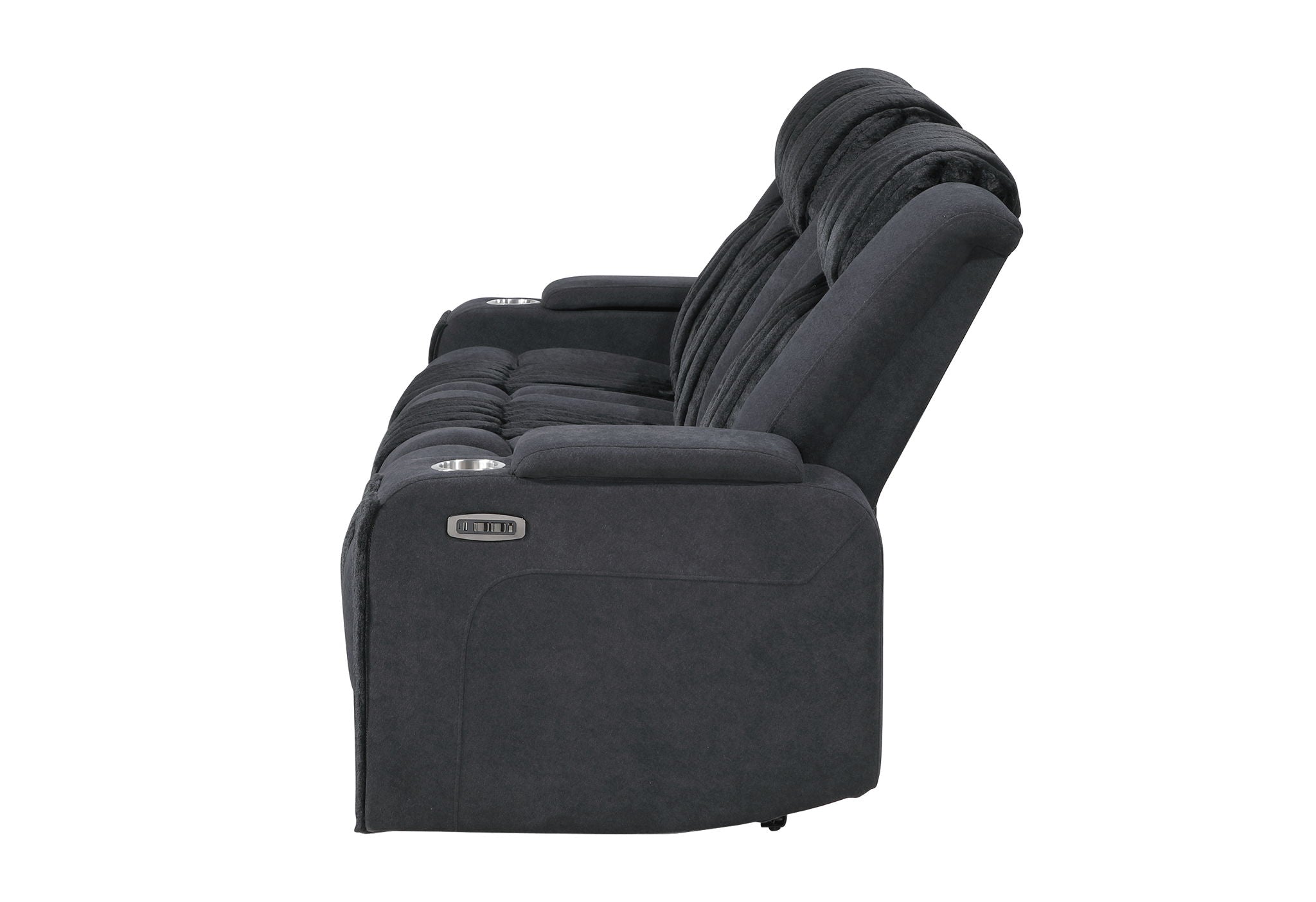 U8000 - Power Reclining Sofa With Power Headrest, Dropdown Table With Wood Trim & Reading Light & LED Light - Black