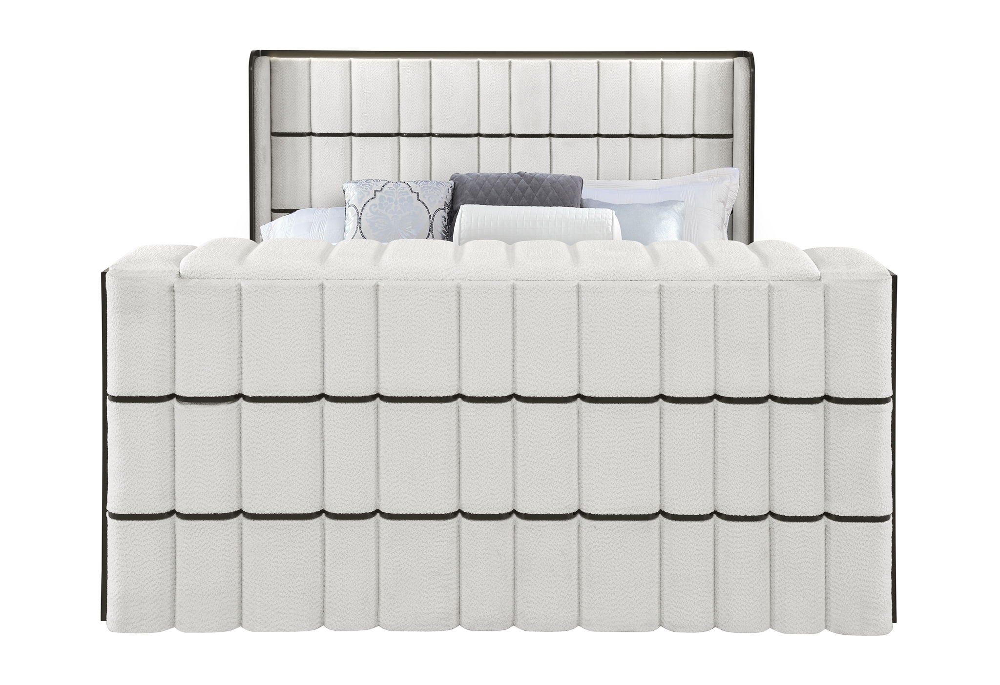 Isabella - King Upholstered Bed With LED, TV Lift, Bluetooth Speaker And Firpeplace Crystal - Black / White
