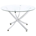 Beckham - 5 Piece Round Glass Top Dining Set - Chrome And White