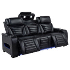 Zuma - Faux Leather Dual Power Reclining LED Sofa - Black