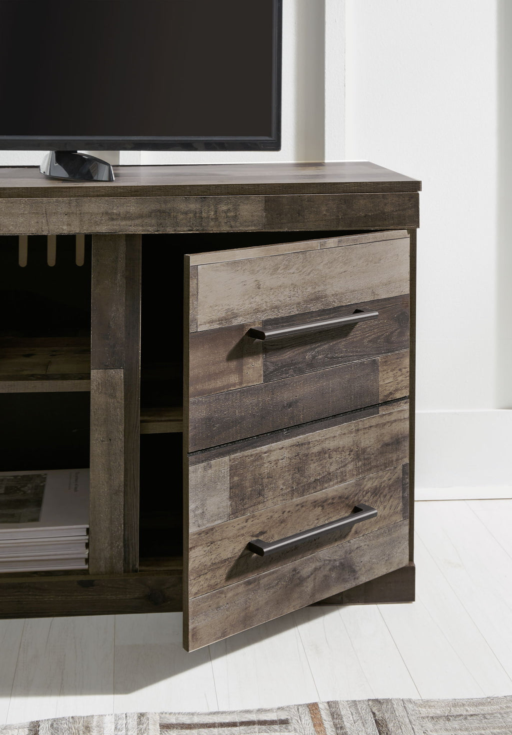 Derekson - LG TV Stand w/Fireplace Option - Multi Gray