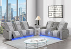 U8000 - 3 Piece Living Room Set (Power Console Reclining Loveseat With Power Headrest LED & Bluetooth Speaker, Power Reclining Sofa With Headrest DDT Table Reading Light & LED) - Gray