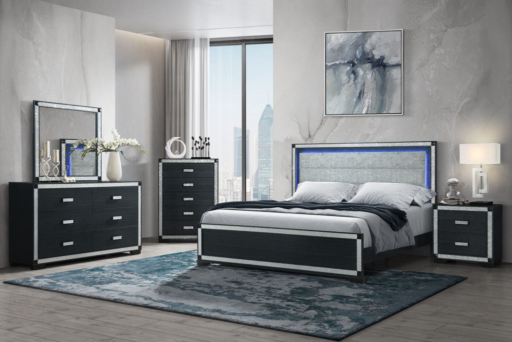Soleil - 5 Piece Queen Bedroom Set With Cooler And Speaker - Charcoal