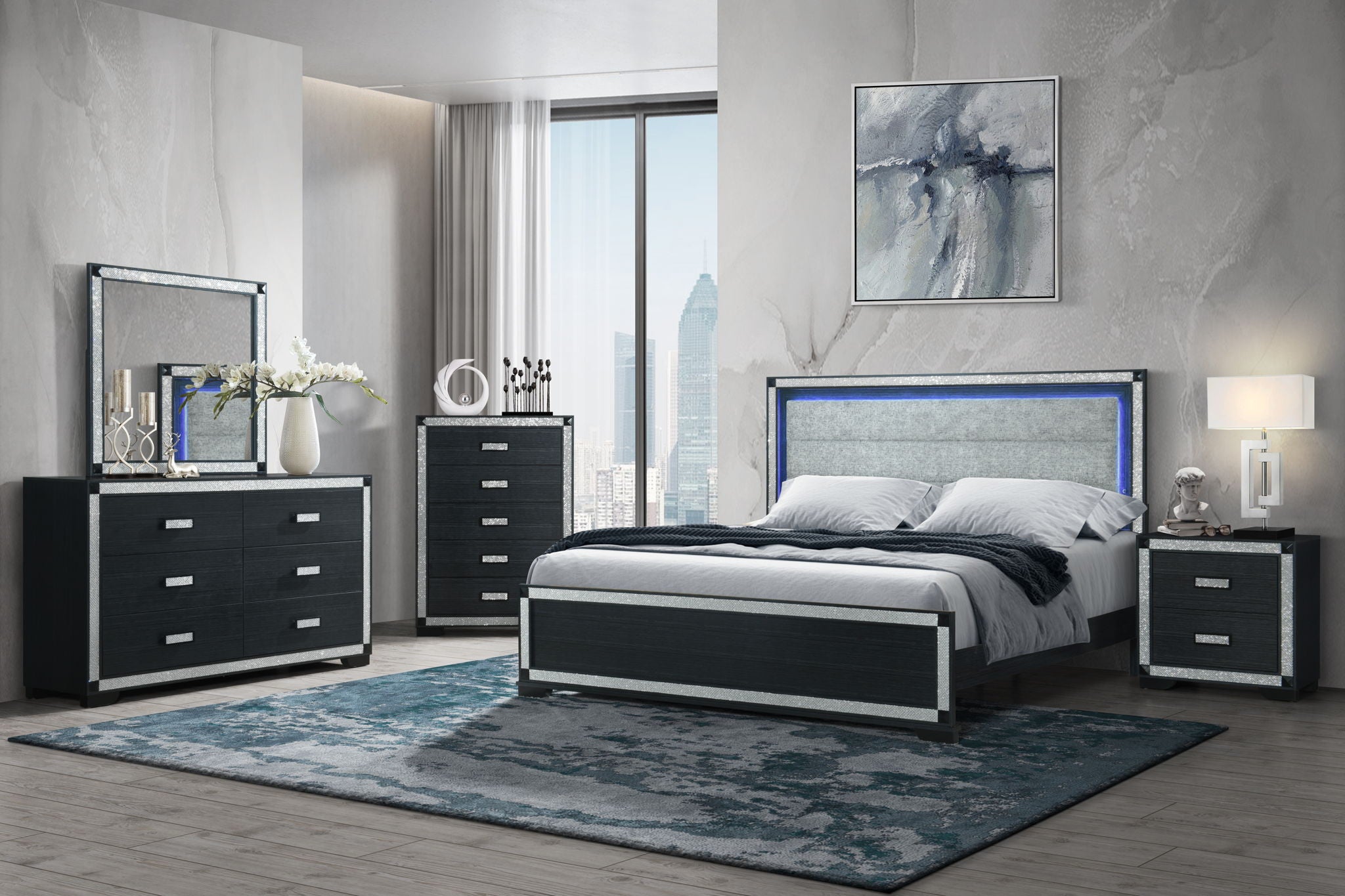 Soleil - 5 Piece Queen Bedroom Set With Cooler And Speaker - Charcoal