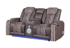 U8000 - Power Reclining Loveseat With Console, Power Headrest, LED Light, Bluetooth Speaker - Brown