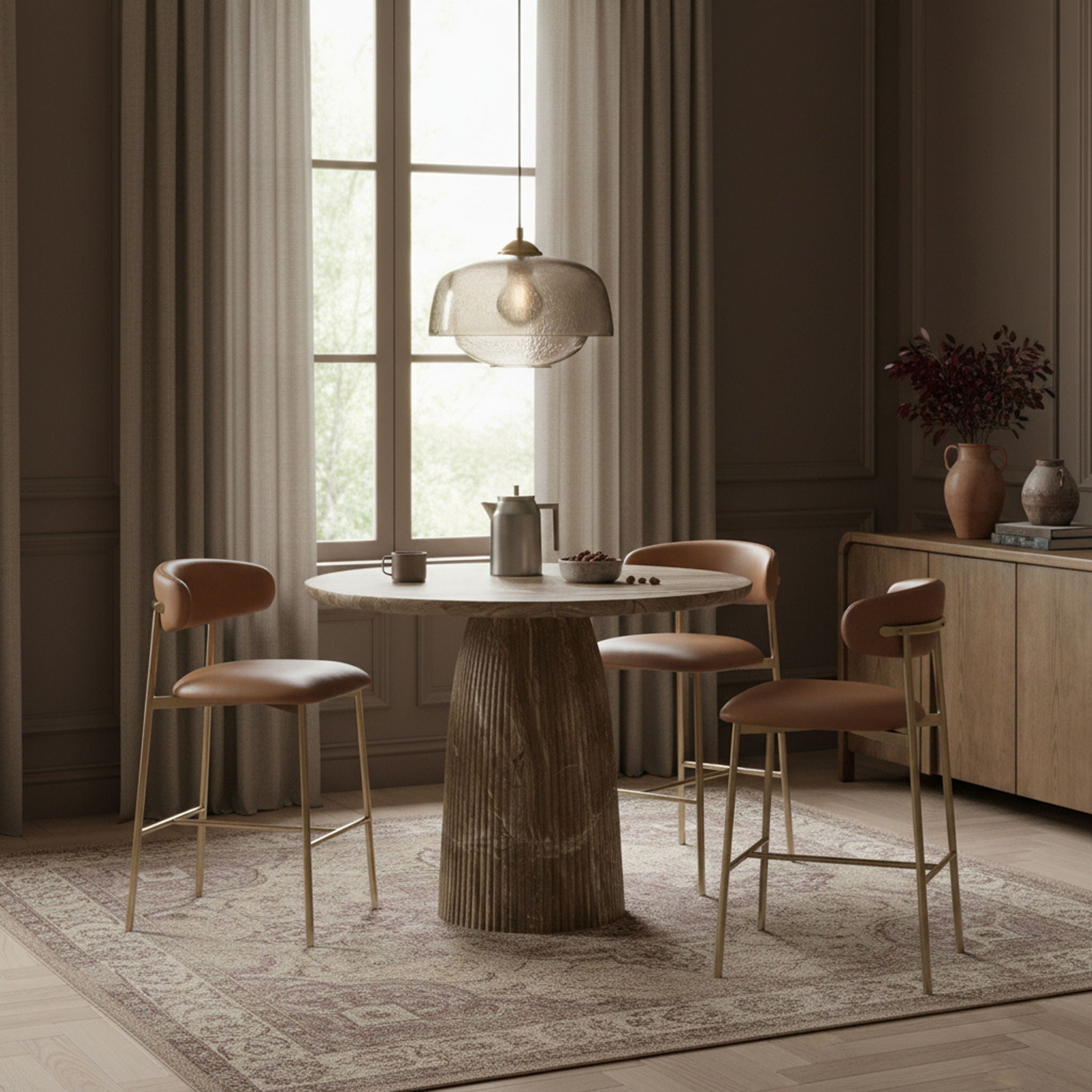 Lupita - Vegan Leather Upholstered Bar Stool With Brushed Gold Frame (Set of 2)