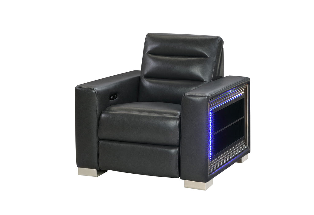 Ylime - Power Recliner With Bookcase LED - Charcoal
