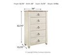 Willowton - Five Drawer Chest - Brown / Beige / White