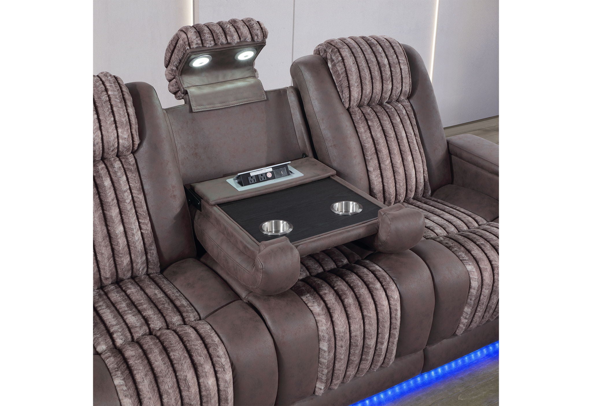 U8000 - 2 Piece Living Room Set (Power Console Reclining Loveseat, Power Reclining Sofa With Power Headrest) - Brown