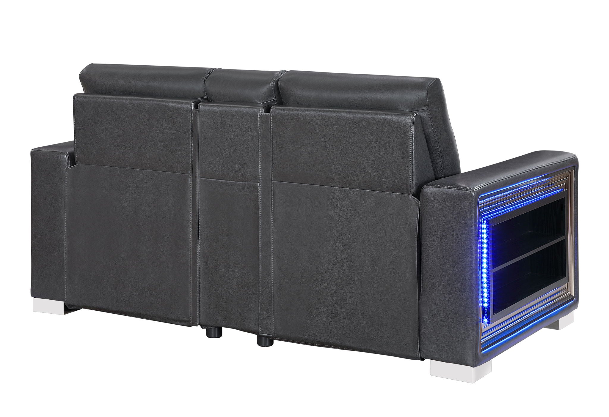 Ylime - Power Console Reclining Loveseat With Bookcase LED - Charcoal