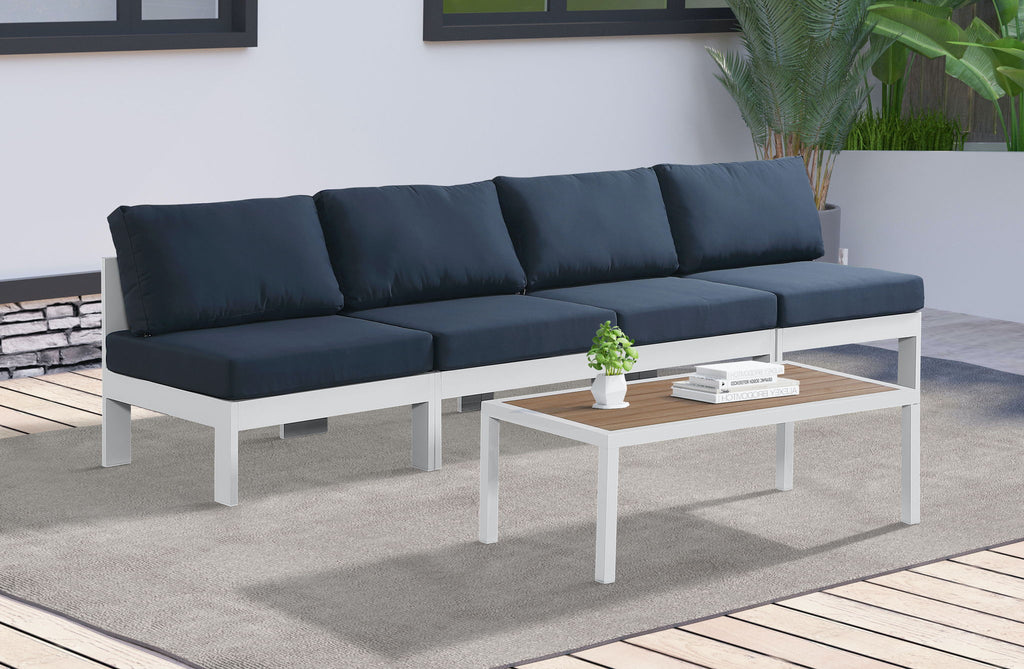 Nizuc - Outdoor Patio 4 Seat Armless Modular Sofa With White Frame