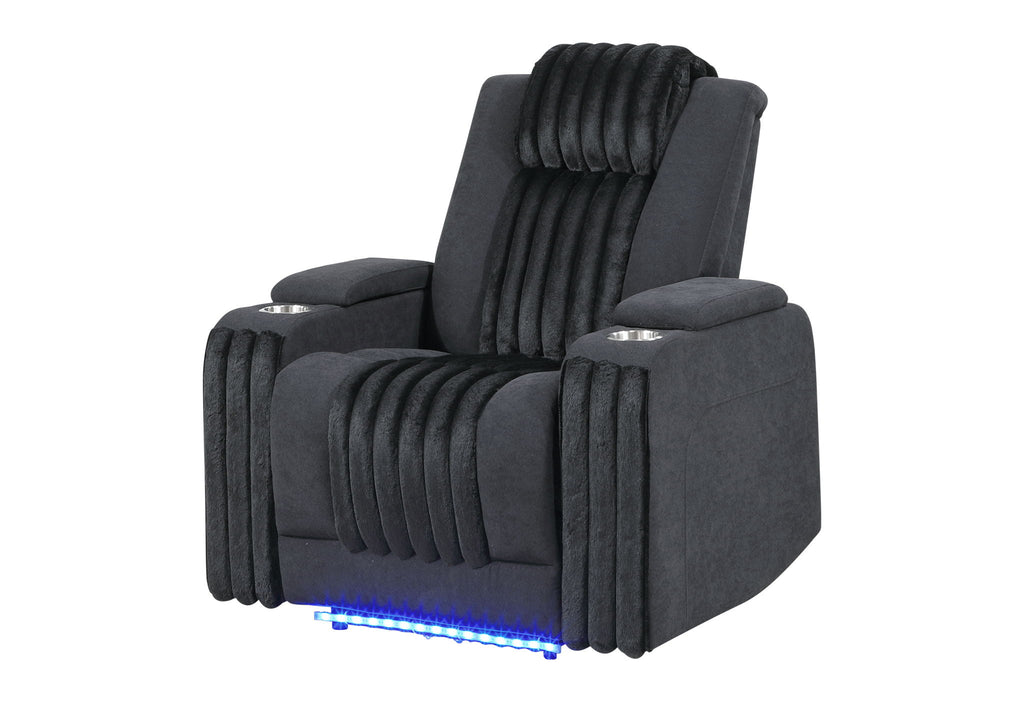 U8000 - Power Recliner With Power Headrest & LED Light - Black