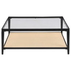 Amherst - Glass Top Metal with Cane Shelf Table