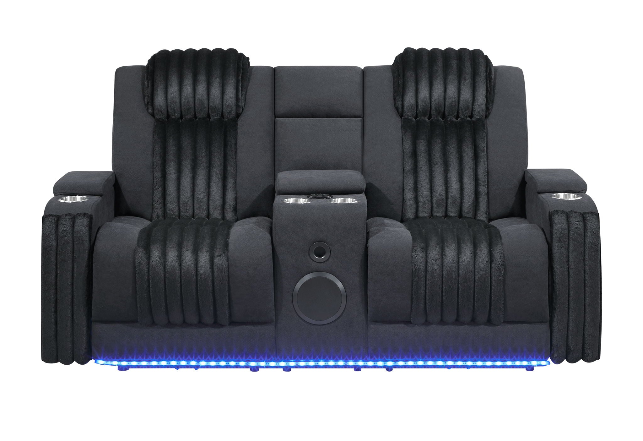 U8000 - Power Reclining Loveseat With Console, Power Headrest, LED Light, Bluetooth Speaker - Black