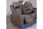 U8000 - Power Reclining Sofa With Power Headrest, Dropdown Table With Wood Trim & Reading Light & LED Light - Brown