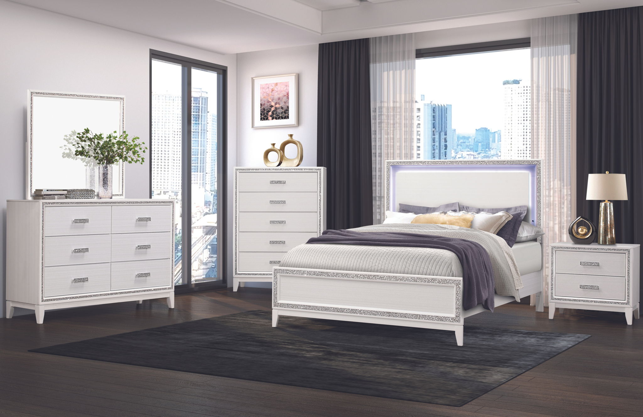 Lily - 5 Piece Queen Bedroom Set (Bed, Dresser, Mirror, 2 Nightstands) - White