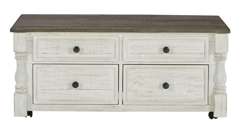 Havalance - Lift Top Cocktail Table with Storage Drawers - White / Gray