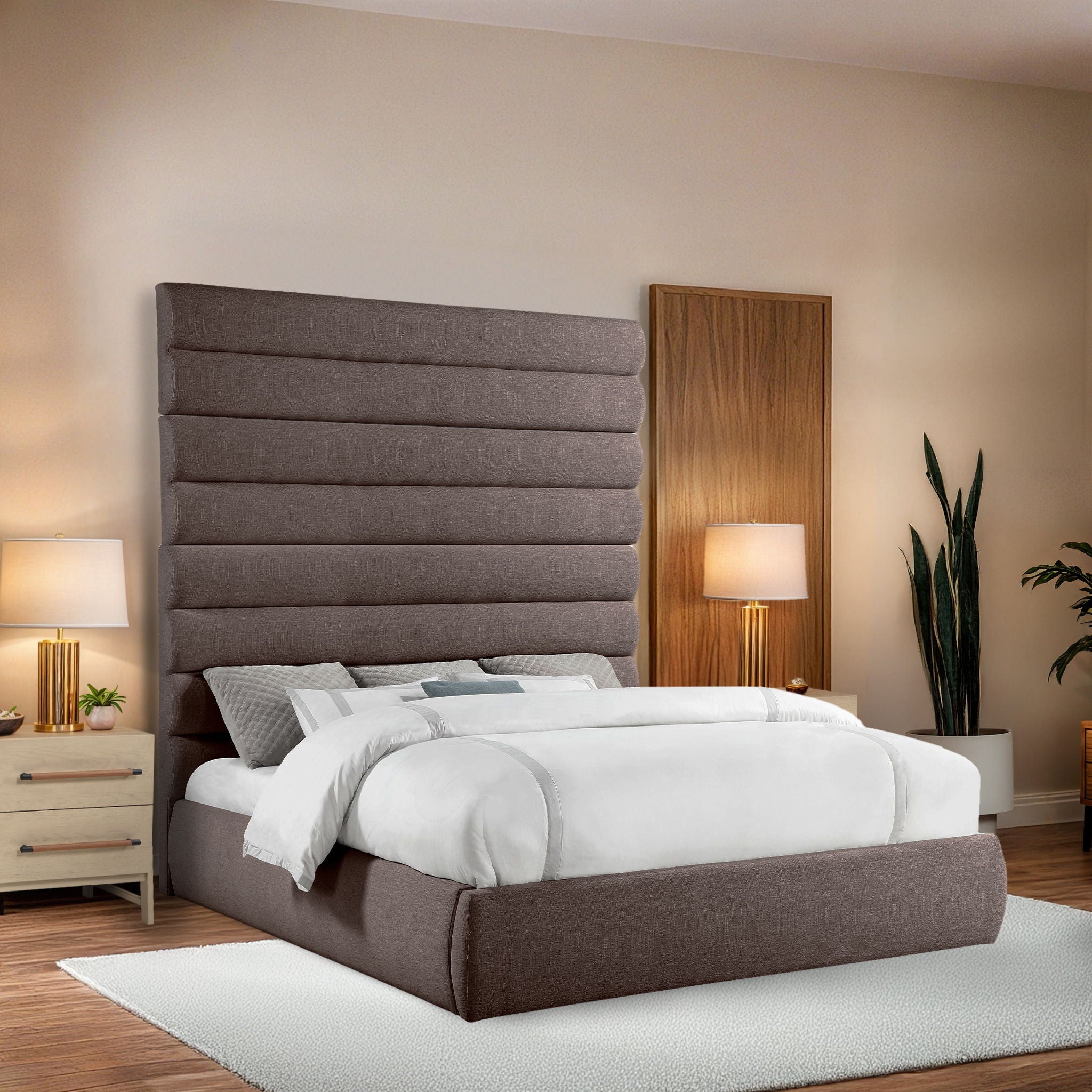 Adam - Linen Fabric Bed With 89" Headboard