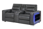 Ylime - Power Console Reclining Loveseat With Bookcase LED - Charcoal