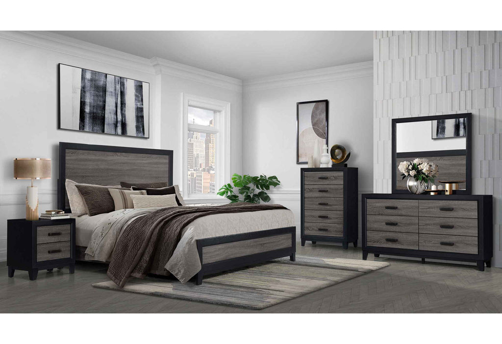 Lisbon - 4 Piece Queen Bedroom Set (Bed, Dresser, Mirror, Nightstand) - Black / Gray
