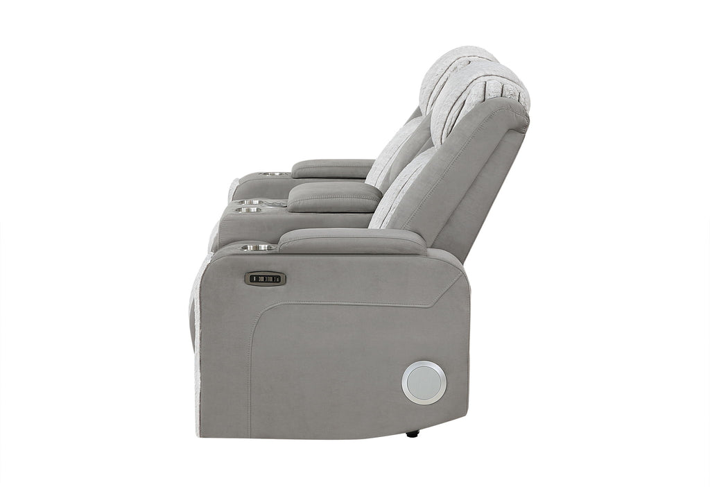 U8000 - Power Reclining Loveseat With Console, Power Headrest, LED Light, Bluetooth Speaker - Gray