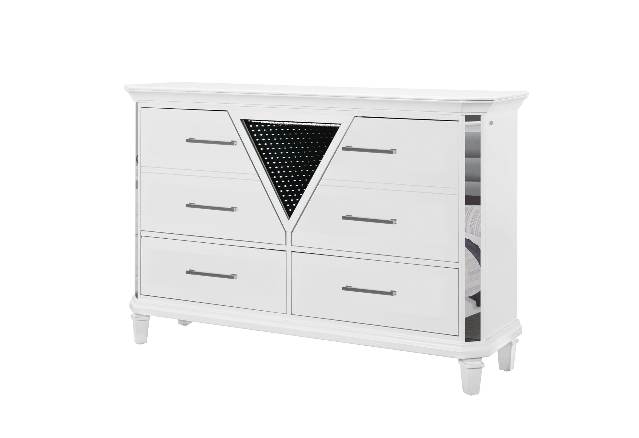 Marco - Dresser With LED 3D Mirror - Metallic White