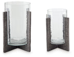 Garekton - Candle Holder Set (Set of 2) - Clear / Pewter Finish