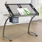 Melo - Glass Top Drafting Table With Storage - Silver