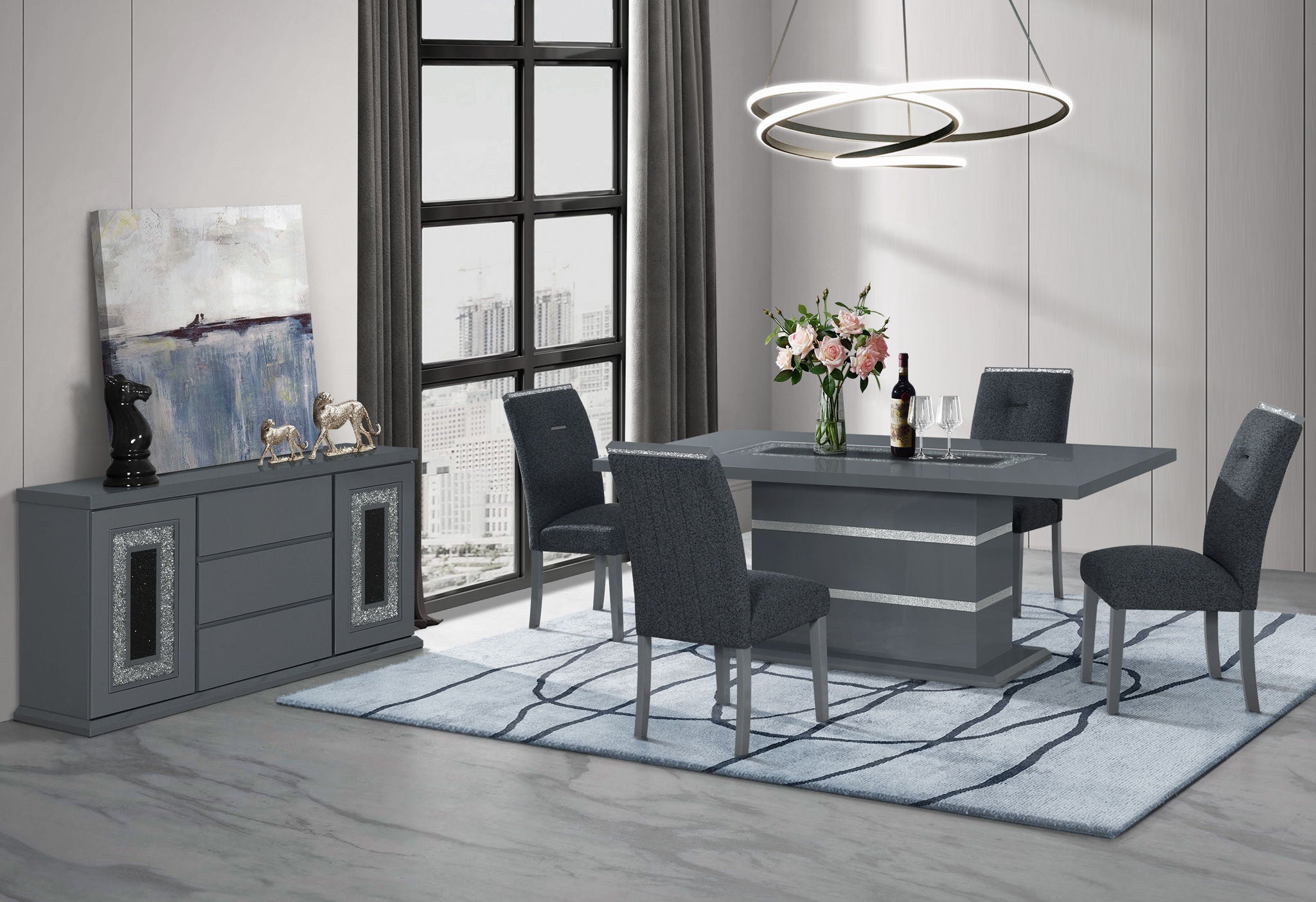 Monaco - 9 Piece Dining Room Set (Dining Table And 8 Dining Chairs) - Dark Grey