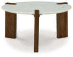 Isanti - Round Cocktail Table - White / Brown