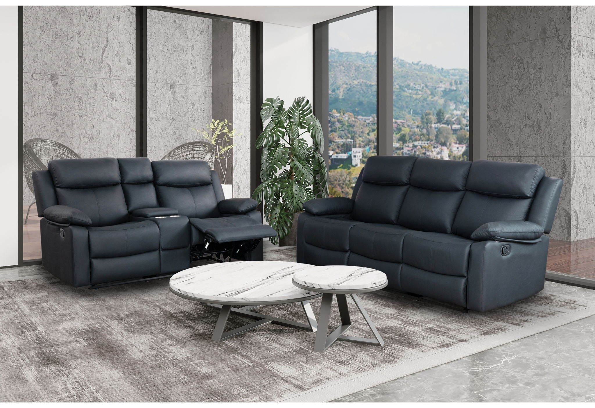 U6026 - Reclining Sofa, Console Reclining Loveseat - Black