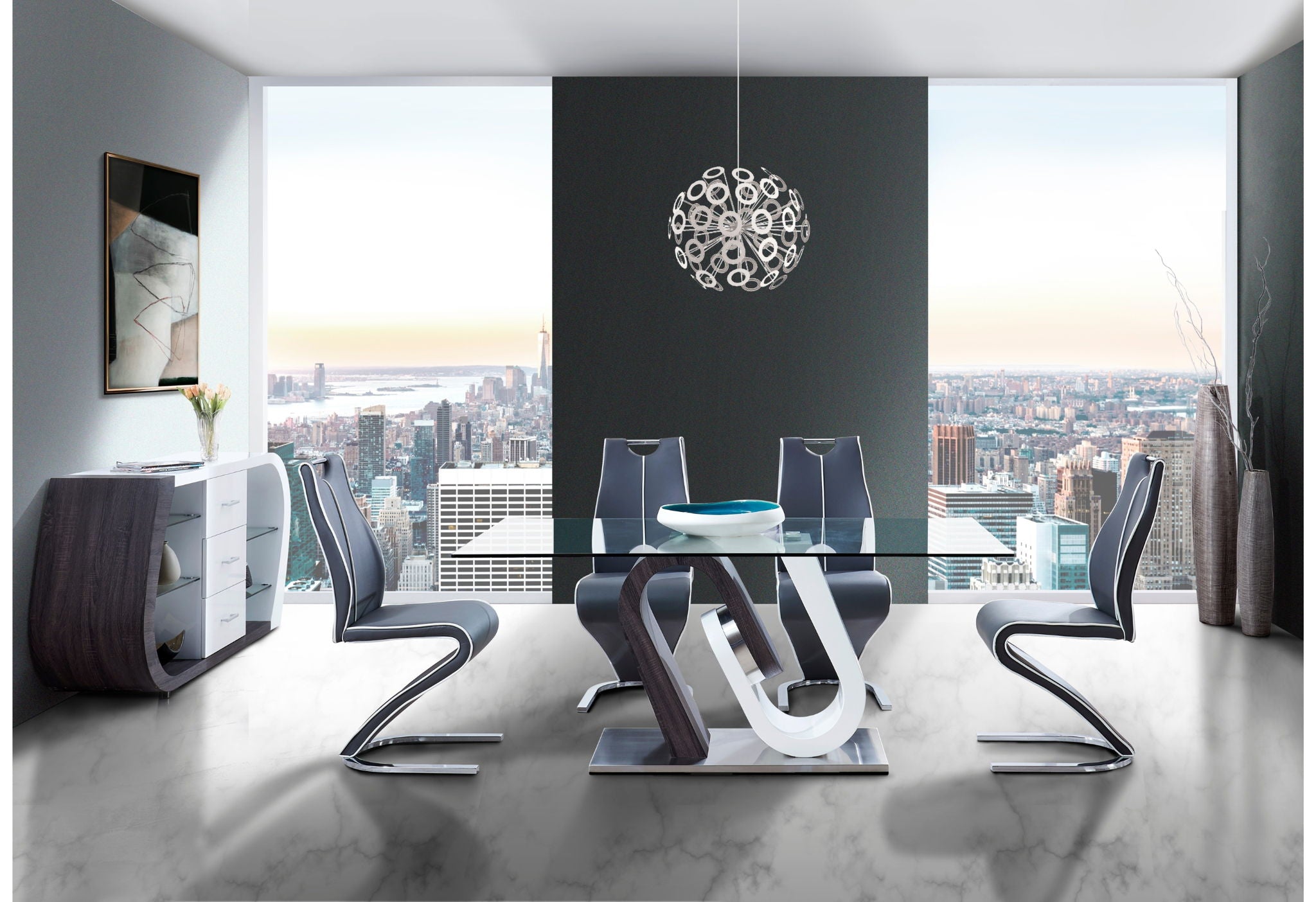 D4127N - 5 Piece Dining Room Set (Dining Table With 4 Dining Chairs) - Silver