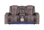 U8000 - Power Reclining Loveseat With Console, Power Headrest, LED Light, Bluetooth Speaker - Brown