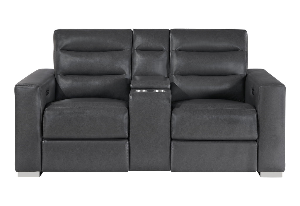Ylime - Power Console Reclining Loveseat With Bookcase LED - Charcoal