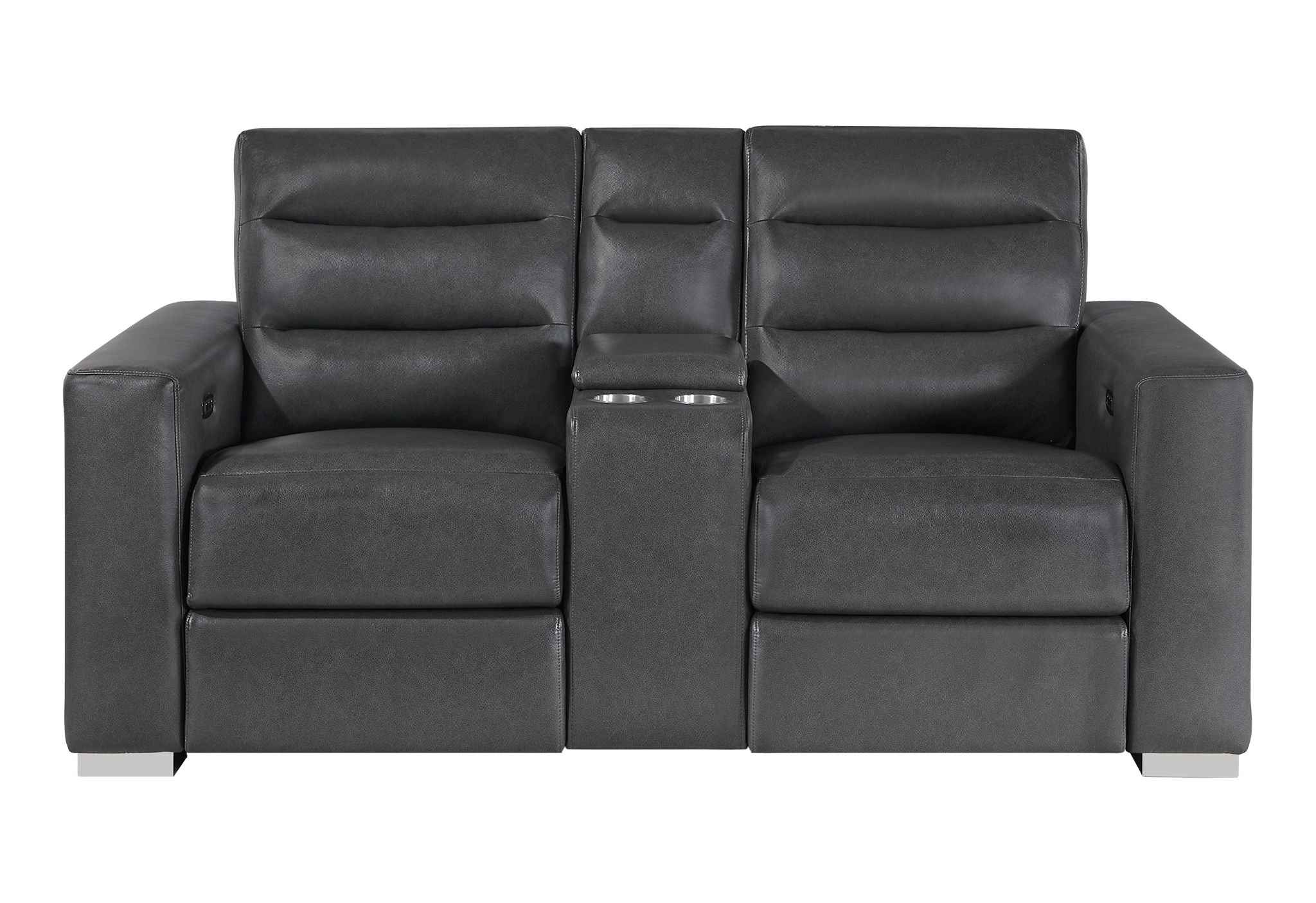 Ylime - Power Console Reclining Loveseat With Bookcase LED - Charcoal