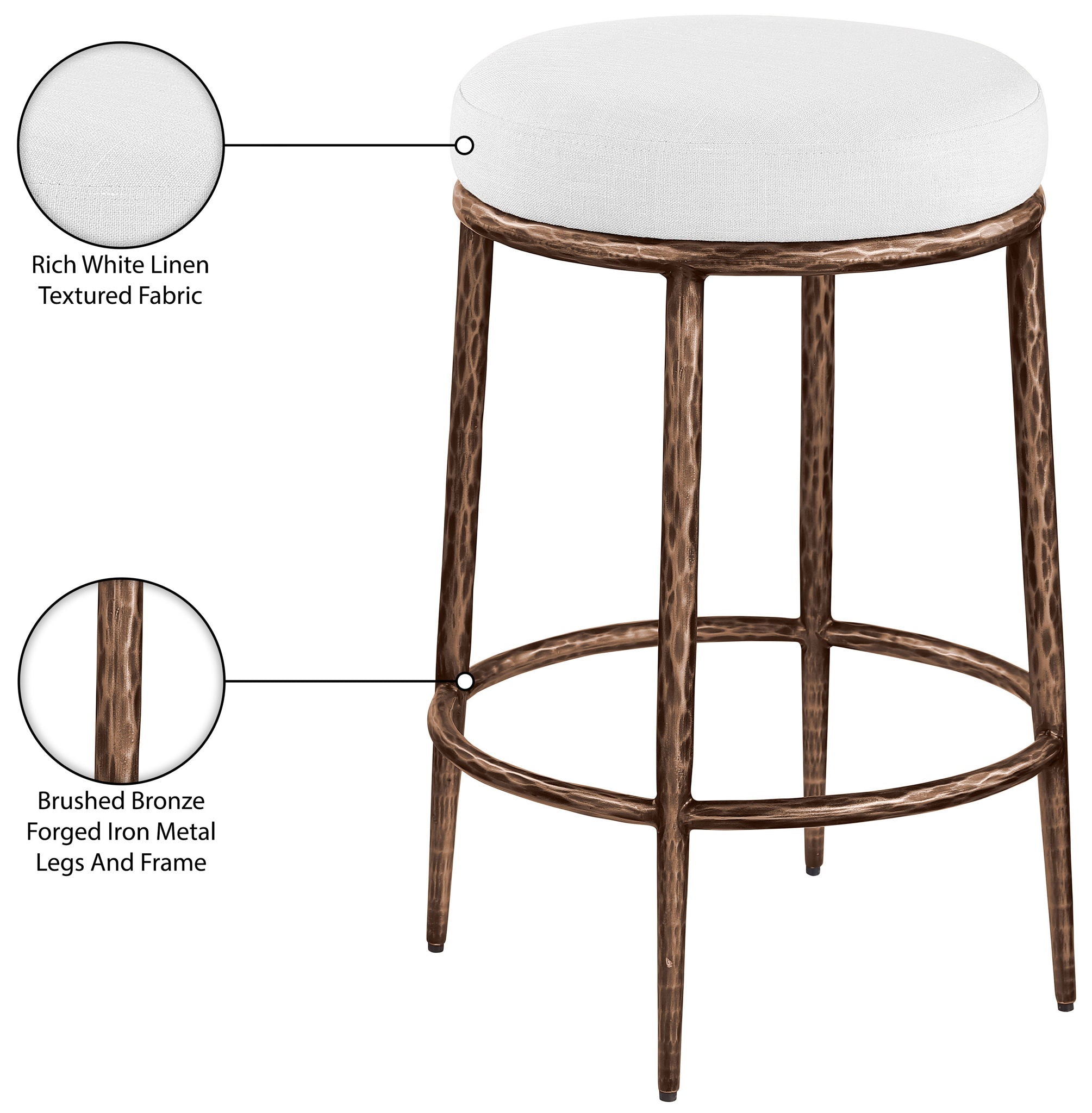 Ferro - Upholstered Backless Counter Stool With Brushed Bronze Base