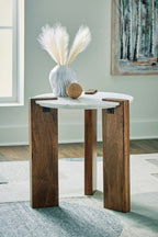 Isanti - Round End Table - White / Brown