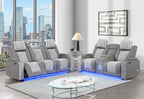 U8000 - 3 Piece Living Room Set (Power Console Reclining Loveseat With Power Headrest LED & Bluetooth Speaker, Power Reclining Sofa With Headrest DDT Table Reading Light & LED) - Gray