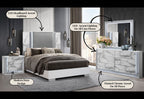 Ylime - 5 Piece King Bedroom Set (Bed, Dresser, Mirror, Chest, Nightstand) - White Marble