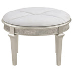 Evangeline - Upholstered Oval Vanity Stool Silver And Ivory - Silver Oak