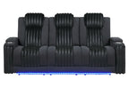 U8000 - Power Reclining Sofa With Power Headrest, Dropdown Table With Wood Trim & Reading Light & LED Light - Black