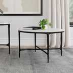 Hermas - Round Genuine Marble Top Metal Coffee Table - White