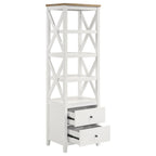 Hollis - 4-Shelf Wood Media Tower With Drawers - Brown And White