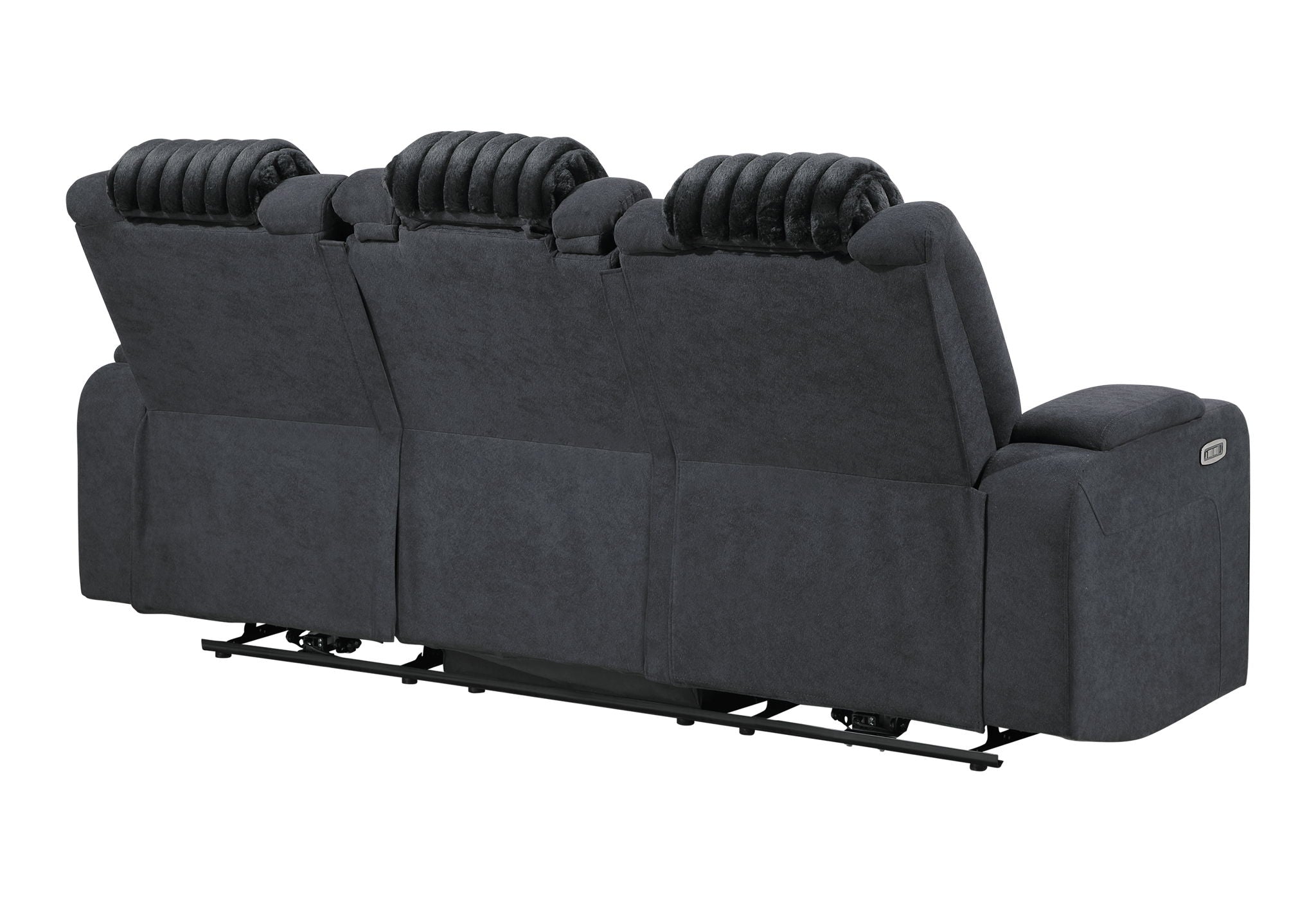 U8000 - Power Reclining Sofa With Power Headrest, Dropdown Table With Wood Trim & Reading Light & LED Light - Black