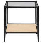 Amherst - Glass Top Metal with Cane Shelf Table